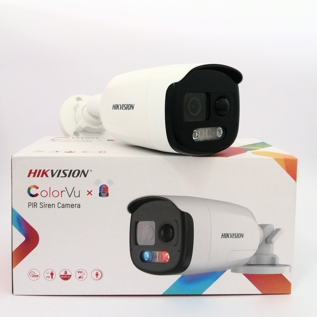 Camara TVI 2MP ColorVu 40M Luz Blanca Sirena Microfono PIR DS-2CE12DF3T-PIRXOS 2.8MM Hikvision