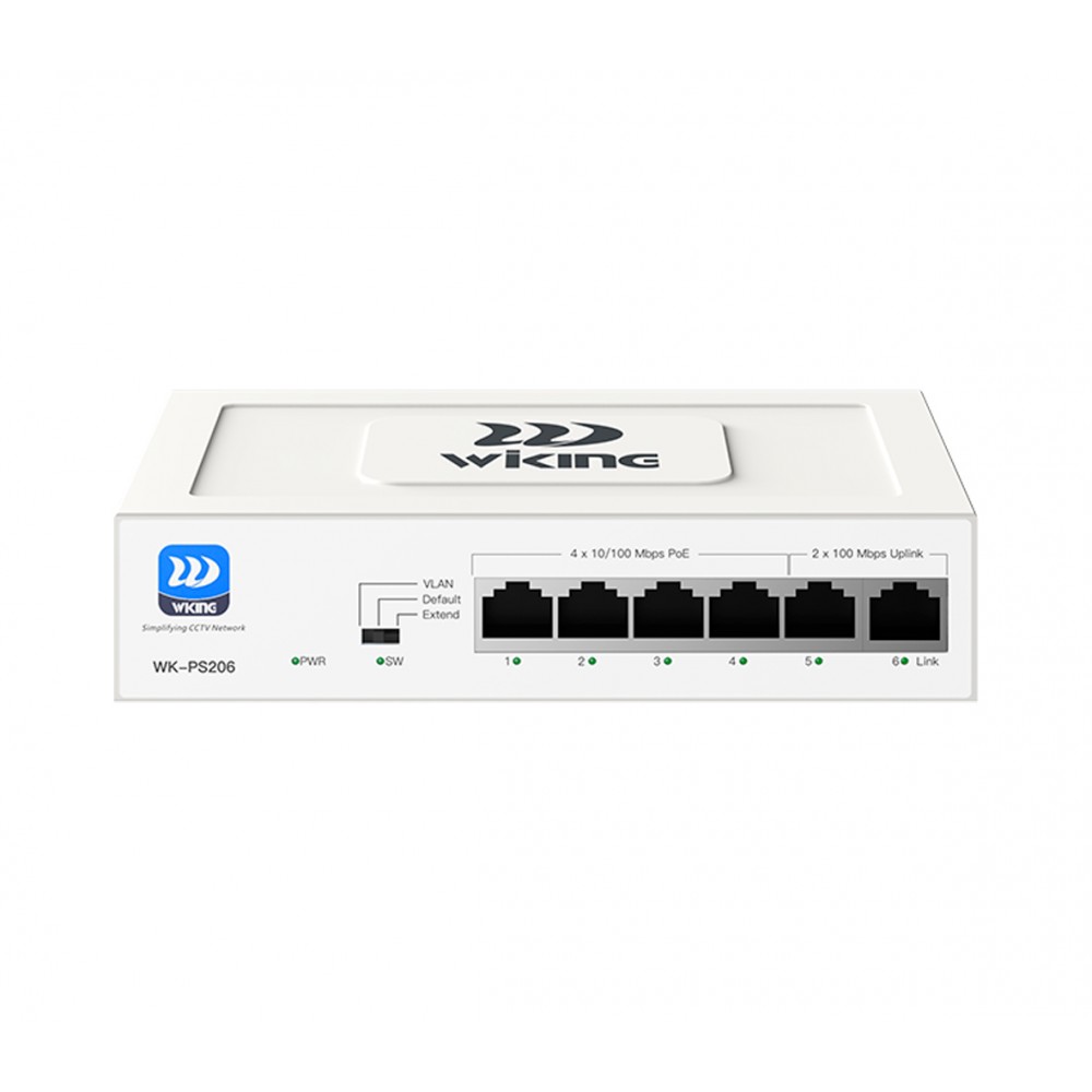 Switch 4FE PoE+ (45W) 250Mts + 2FE No Administrable WK-PS206 Wiking