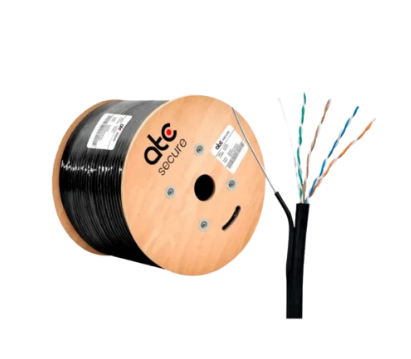 Cable UTP Cat5e 100% Cobre PE 24AWG 0.50MM Exterior Negro 305MT ATC SECURE