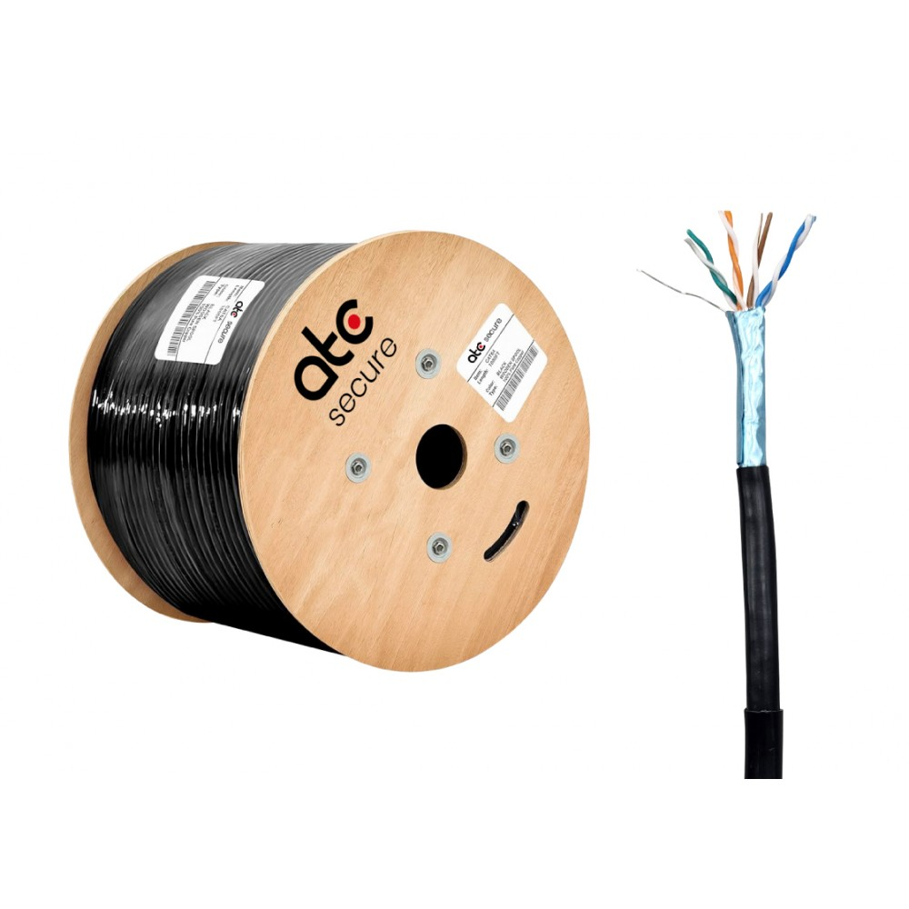 Cable F/UTP Cat5e Exterior doble chaqueta negro 100% cobre 305MT PVC+PE 0.50MM ATCS