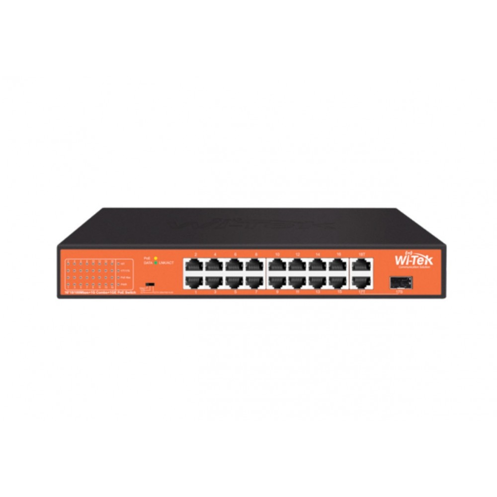 Switch 16FE PoE 150W 250Mts Long range 1GE + 1SFP combo Uplink no administrable WI-PS518GH Wi-Tek