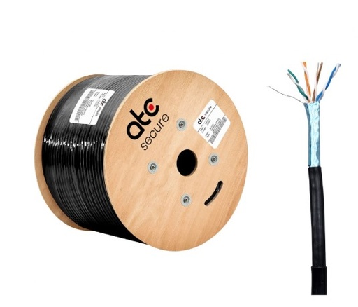 [ID00070] Cable F/UTP Cat5e Exterior Doble Chaqueta Negro 100% Cobre 305MT PVC+PE 0.50MM ATCS