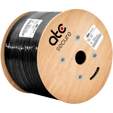[CO0008] Cable UTP Cat5e 100% Cobre PE 24AWG 0.50MM Exterior Negro Mensajero Metalico 305MT ATC SECURE